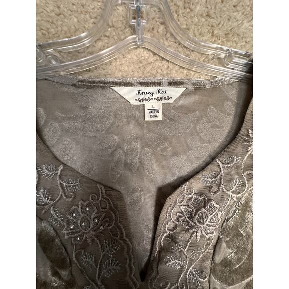 Krazy Kat Velvet Burnout Kimono Sleeve Babydoll Tunic Top Sz L Fairy Whimsigoth - Picture 16 of 16